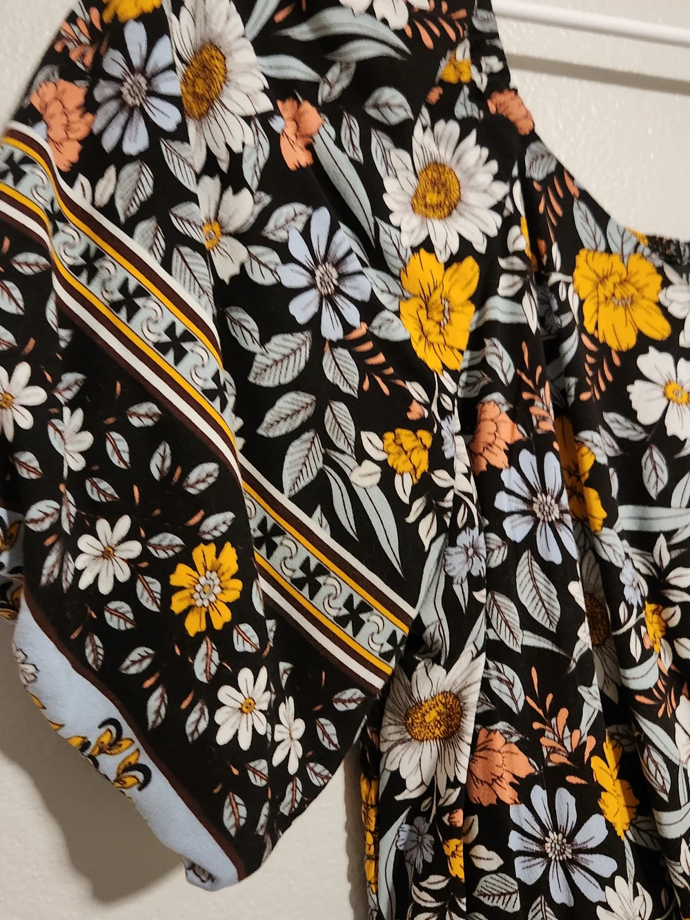 Black Floral Maxi Dress with Yellow & White Daisies Size Medium Mikarose - Picture 3 of 8